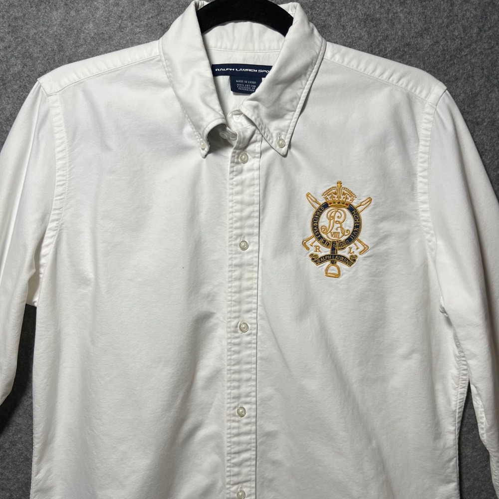 Vintage Ralph Lauren Sport White Oxford Shirt Crest Embroidery 14 Long Sleeve - Picture 11 of 12